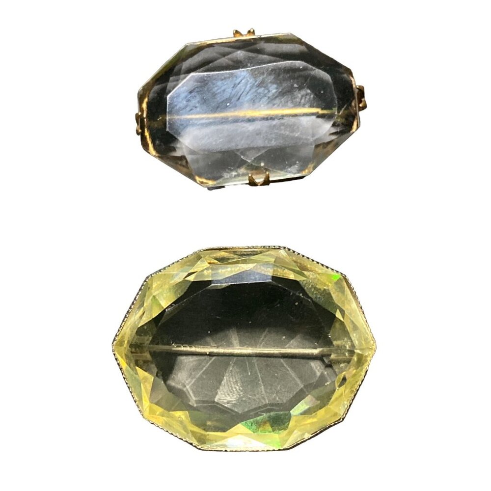 Brooch Vintage 1.5 Inches Long Clear Yellow Glass